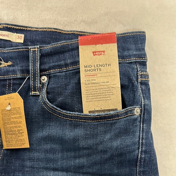 Levi's Blue Jean Shorts Cuffed Hem Classic Style Stretchy - Picture 2 of 8